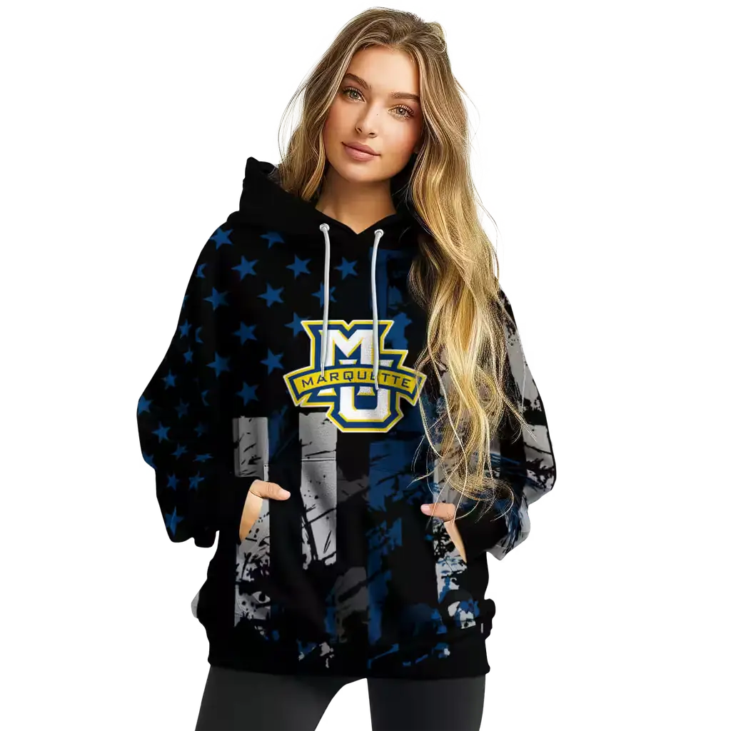 customized marquette golden eagles distressed flag blue black hoodie high quality customized marquette golden eagles distressed flag blue black hoodie high quality