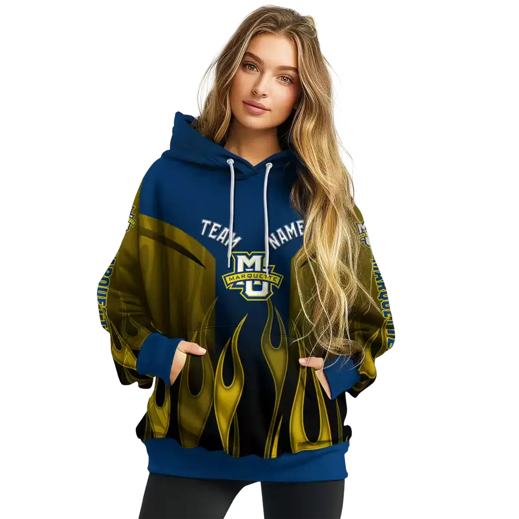 customized marquette golden eagles flame design blue hoodie high quality customized marquette golden eagles flame design blue hoodie high quality