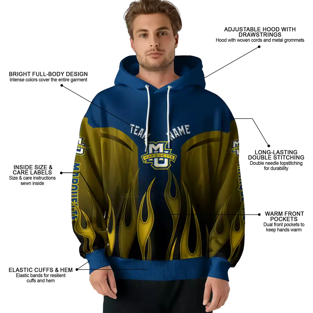 customized marquette golden eagles flame design blue hoodie latest model customized marquette golden eagles flame design blue hoodie latest model