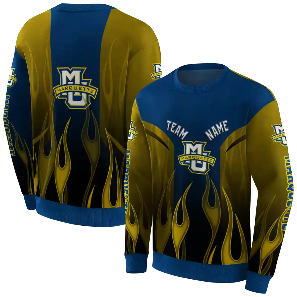 customized marquette golden eagles flame design blue hoodie premium grade customized marquette golden eagles flame design blue hoodie premium grade