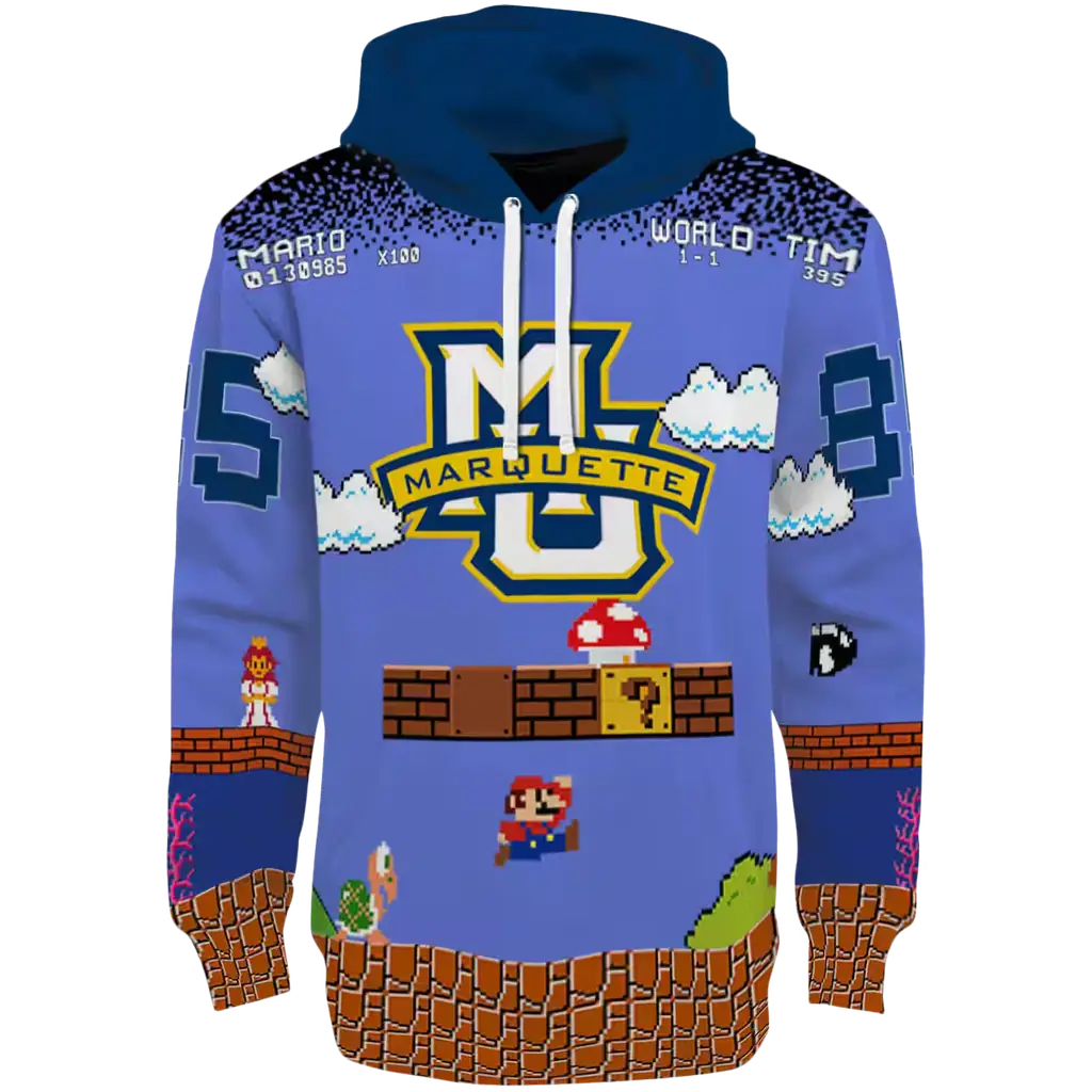 customized marquette golden eagles mario blue black hoodie best selling customized marquette golden eagles mario blue black hoodie best selling