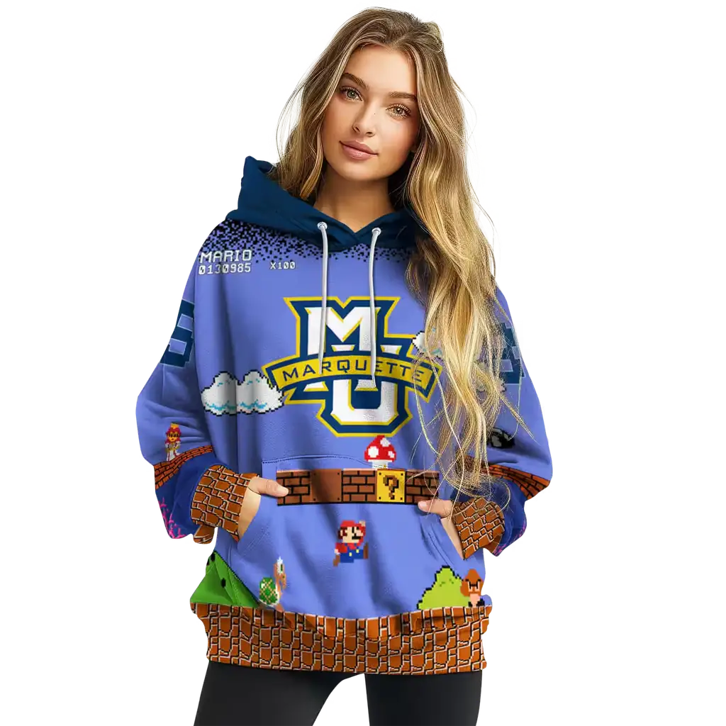 customized marquette golden eagles mario blue black hoodie high quality customized marquette golden eagles mario blue black hoodie high quality