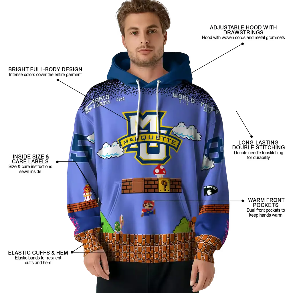 customized marquette golden eagles mario blue black hoodie latest model customized marquette golden eagles mario blue black hoodie latest model