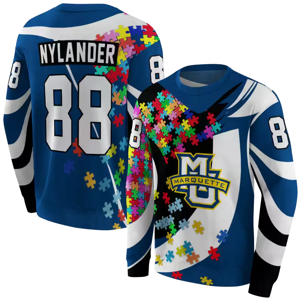 customized marquette golden eagles puzzle pieces blue hoodie premium grade customized marquette golden eagles puzzle pieces blue hoodie premium grade