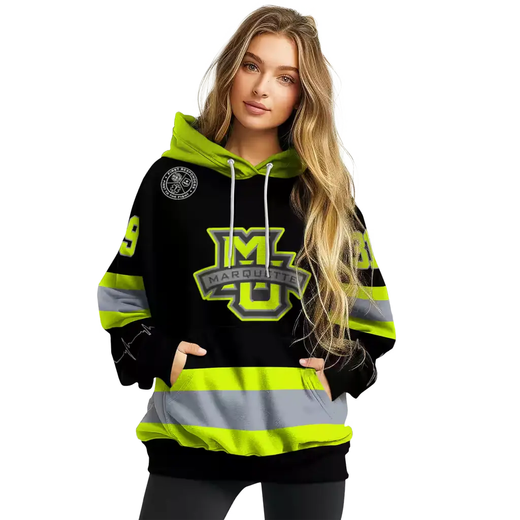 customized marquette golden eagles safety motif black neon green hoodie high quality customized marquette golden eagles safety motif black neon green hoodie high quality