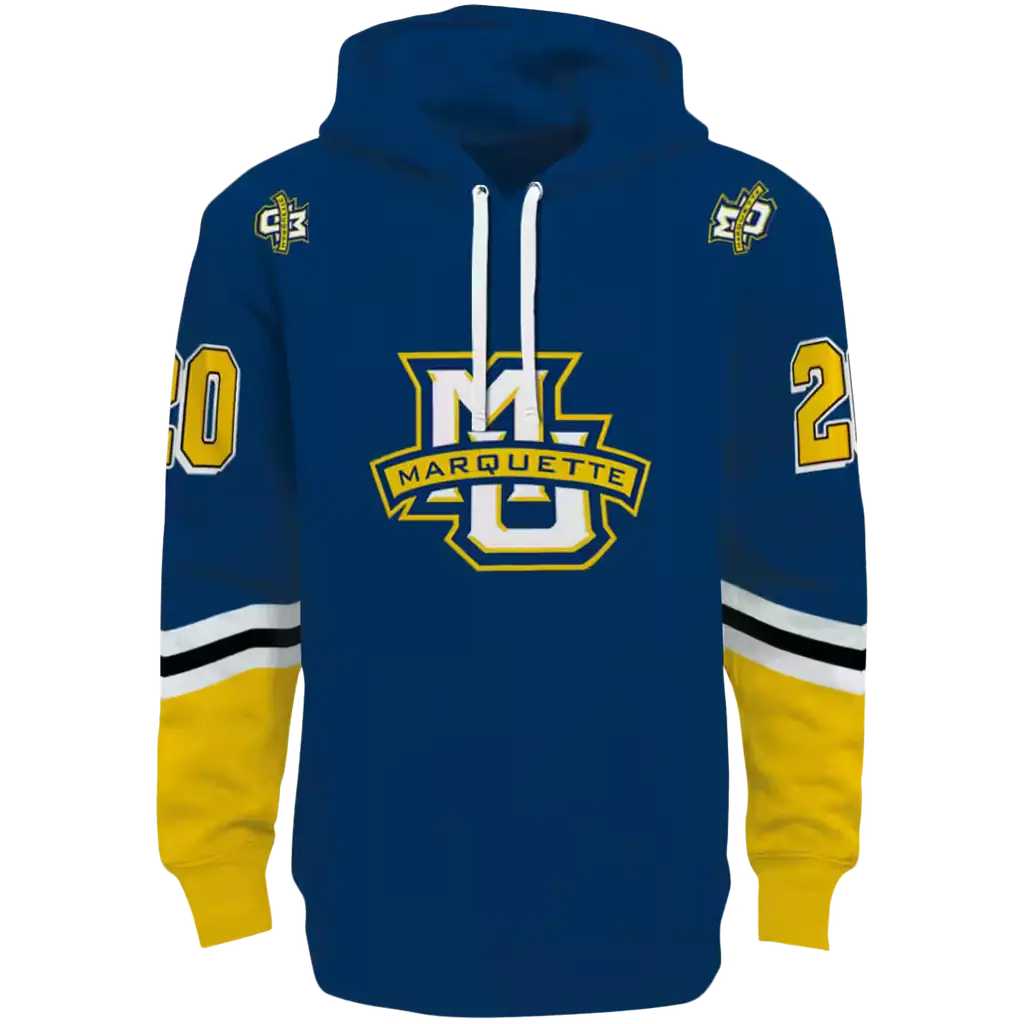 customized marquette golden eagles striped sleeves blue hoodie best selling customized marquette golden eagles striped sleeves blue hoodie best selling