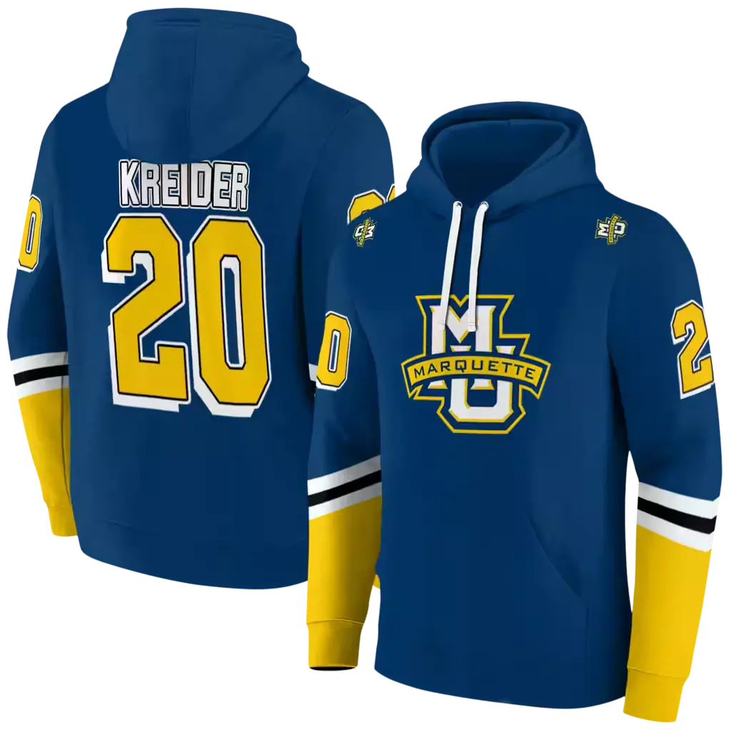 customized marquette golden eagles striped sleeves blue hoodie fashion forward customized marquette golden eagles striped sleeves blue hoodie fashion forward