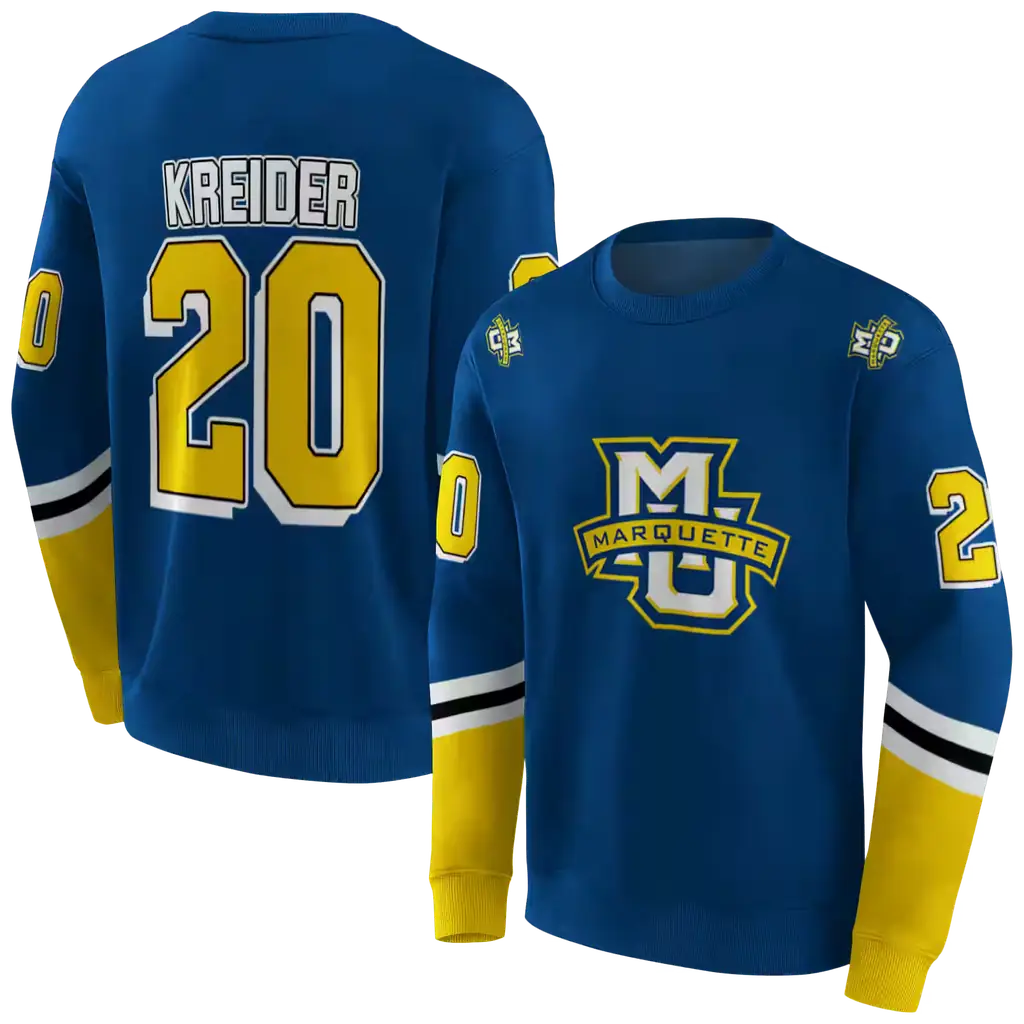 customized marquette golden eagles striped sleeves blue hoodie premium grade customized marquette golden eagles striped sleeves blue hoodie premium grade