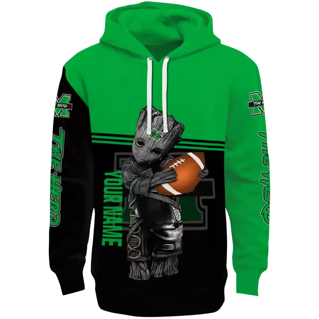 customized marshall thundering herd baby groot green black hoodie best selling customized marshall thundering herd baby groot green black hoodie best selling