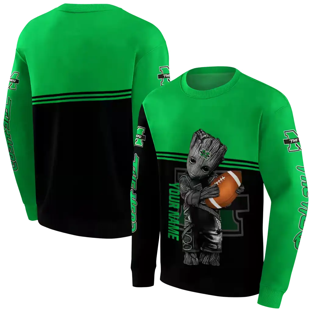 customized marshall thundering herd baby groot green black hoodie premium grade customized marshall thundering herd baby groot green black hoodie premium grade