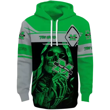 customized marshall thundering herd grim reaper green black hoodie best selling