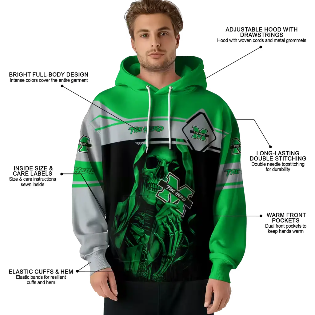 customized marshall thundering herd grim reaper green black hoodie latest model customized marshall thundering herd grim reaper green black hoodie latest model