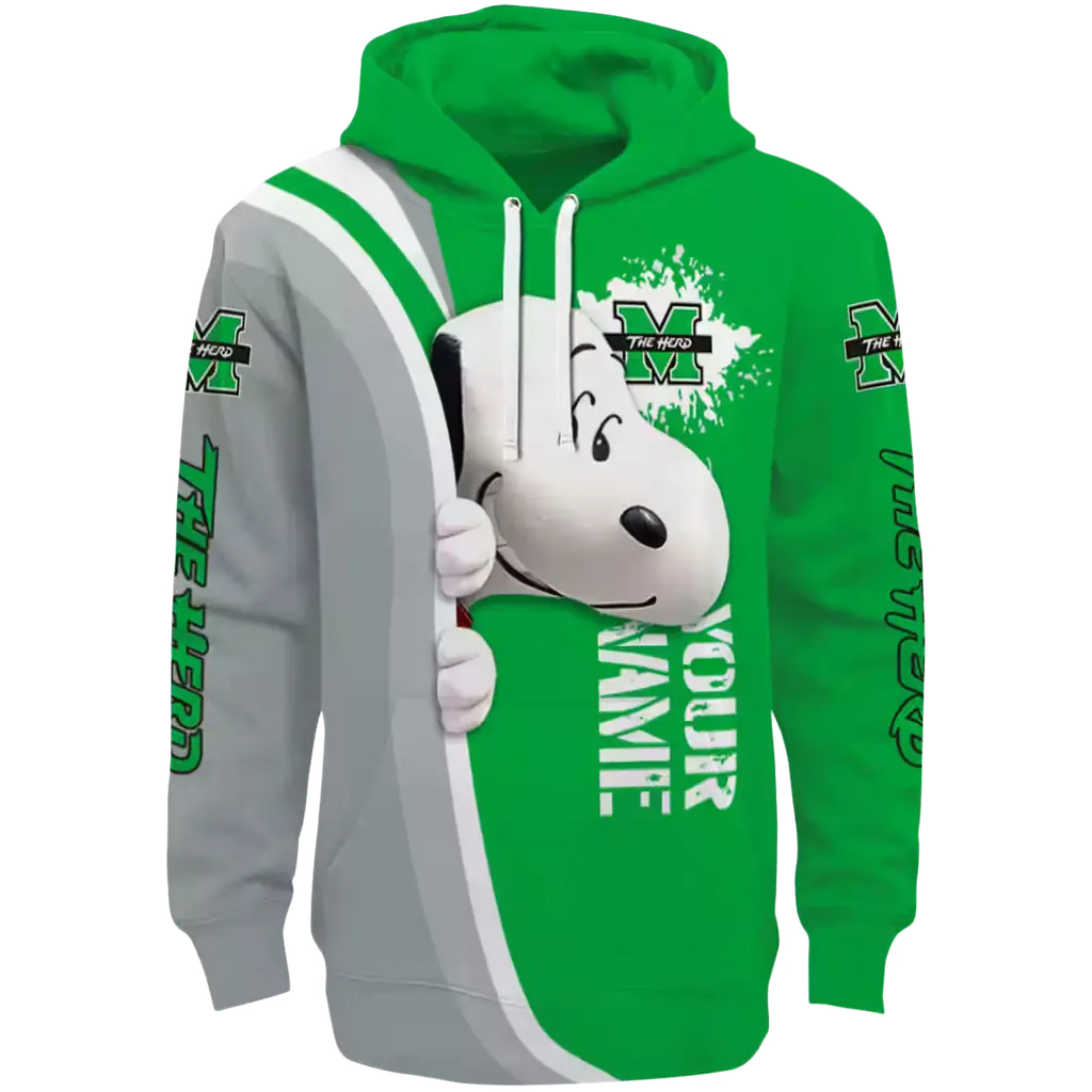 customized marshall thundering herd peeking snoopy green hoodie best selling customized marshall thundering herd peeking snoopy green hoodie best selling