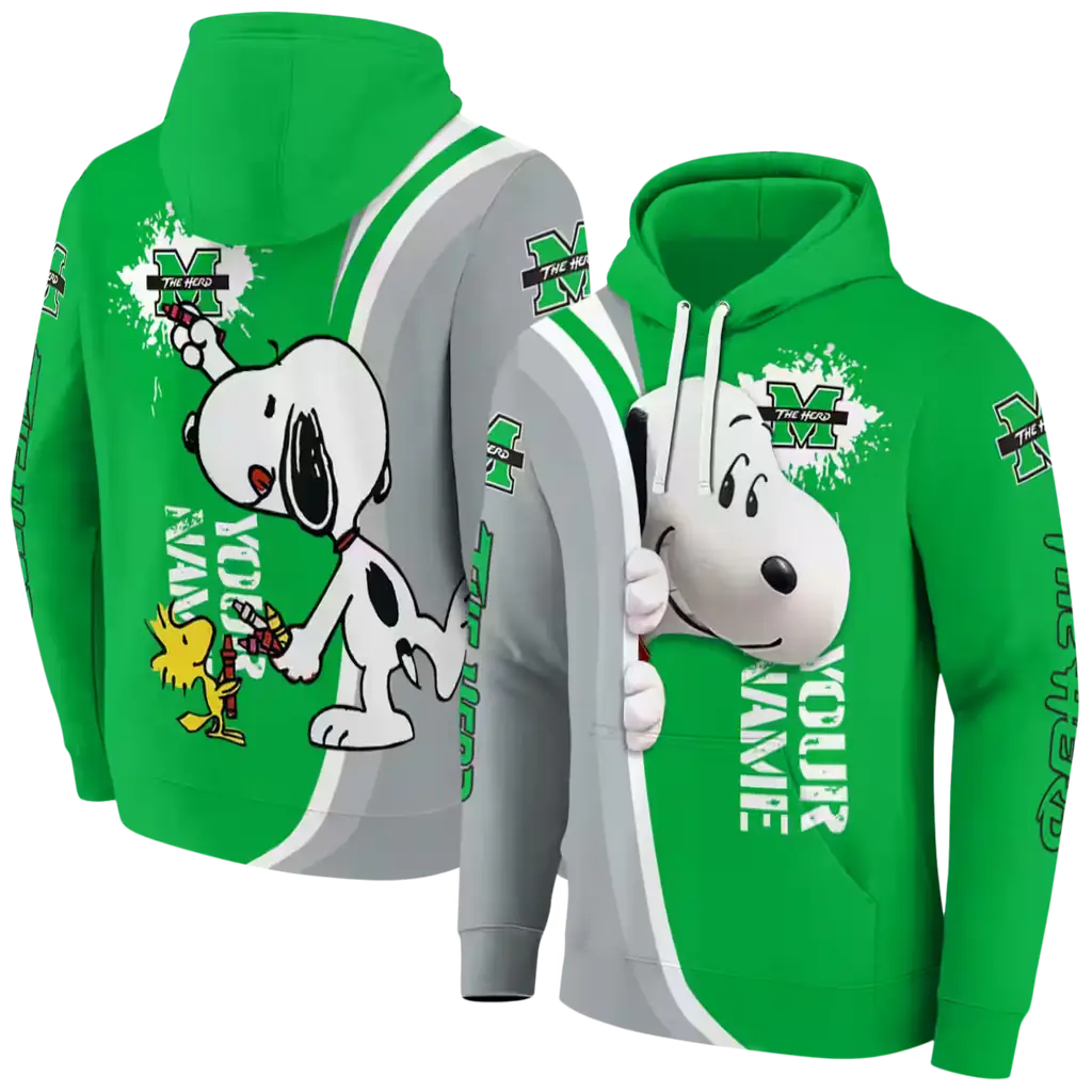customized marshall thundering herd peeking snoopy green hoodie fashion forward customized marshall thundering herd peeking snoopy green hoodie fashion forward