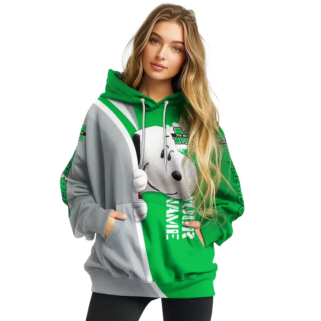 customized marshall thundering herd peeking snoopy green hoodie high quality customized marshall thundering herd peeking snoopy green hoodie high quality