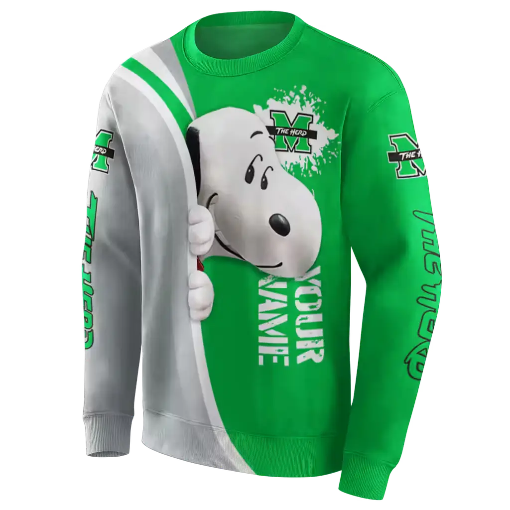 customized marshall thundering herd peeking snoopy green hoodie new arrival customized marshall thundering herd peeking snoopy green hoodie new arrival