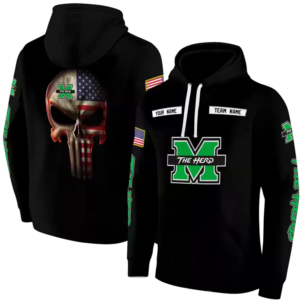 customized marshall thundering herd punisher skull black hoodie fashion forward customized marshall thundering herd punisher skull black hoodie fashion forward