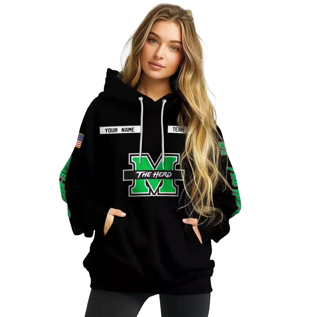 customized marshall thundering herd punisher skull black hoodie high quality customized marshall thundering herd punisher skull black hoodie high quality