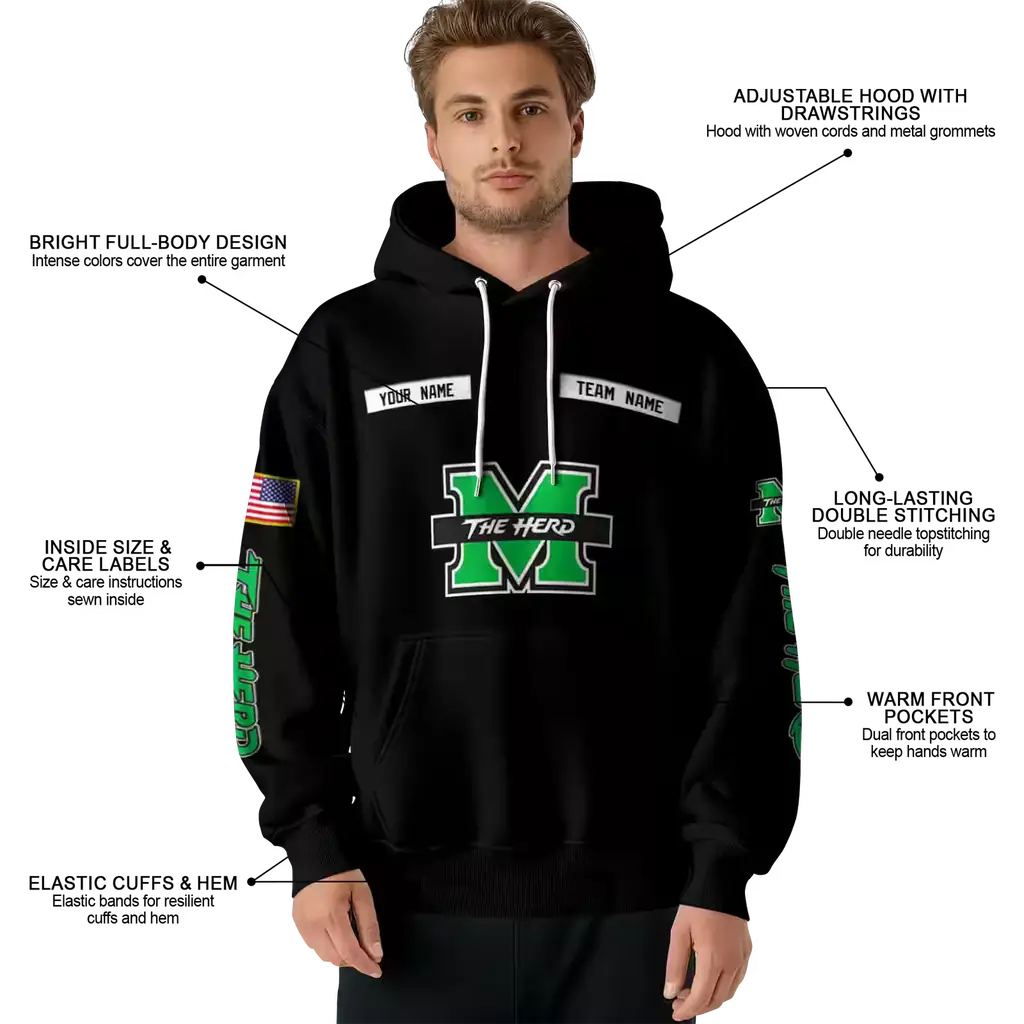 customized marshall thundering herd punisher skull black hoodie latest model customized marshall thundering herd punisher skull black hoodie latest model