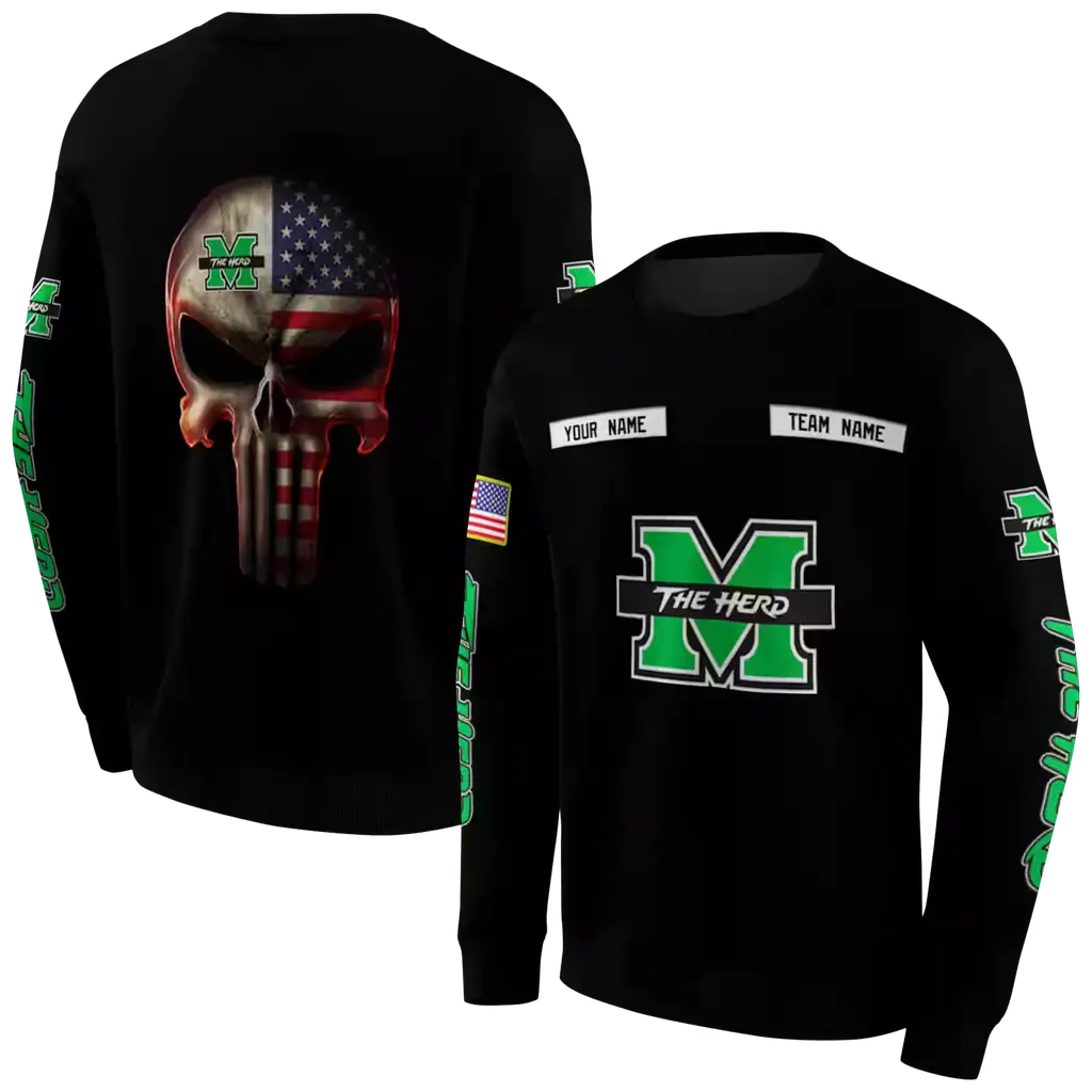 customized marshall thundering herd punisher skull black hoodie premium grade customized marshall thundering herd punisher skull black hoodie premium grade