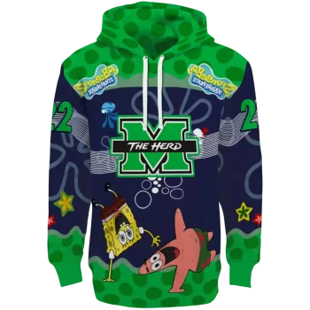 customized marshall thundering herd spongebob patrick star green navy hoodie best selling