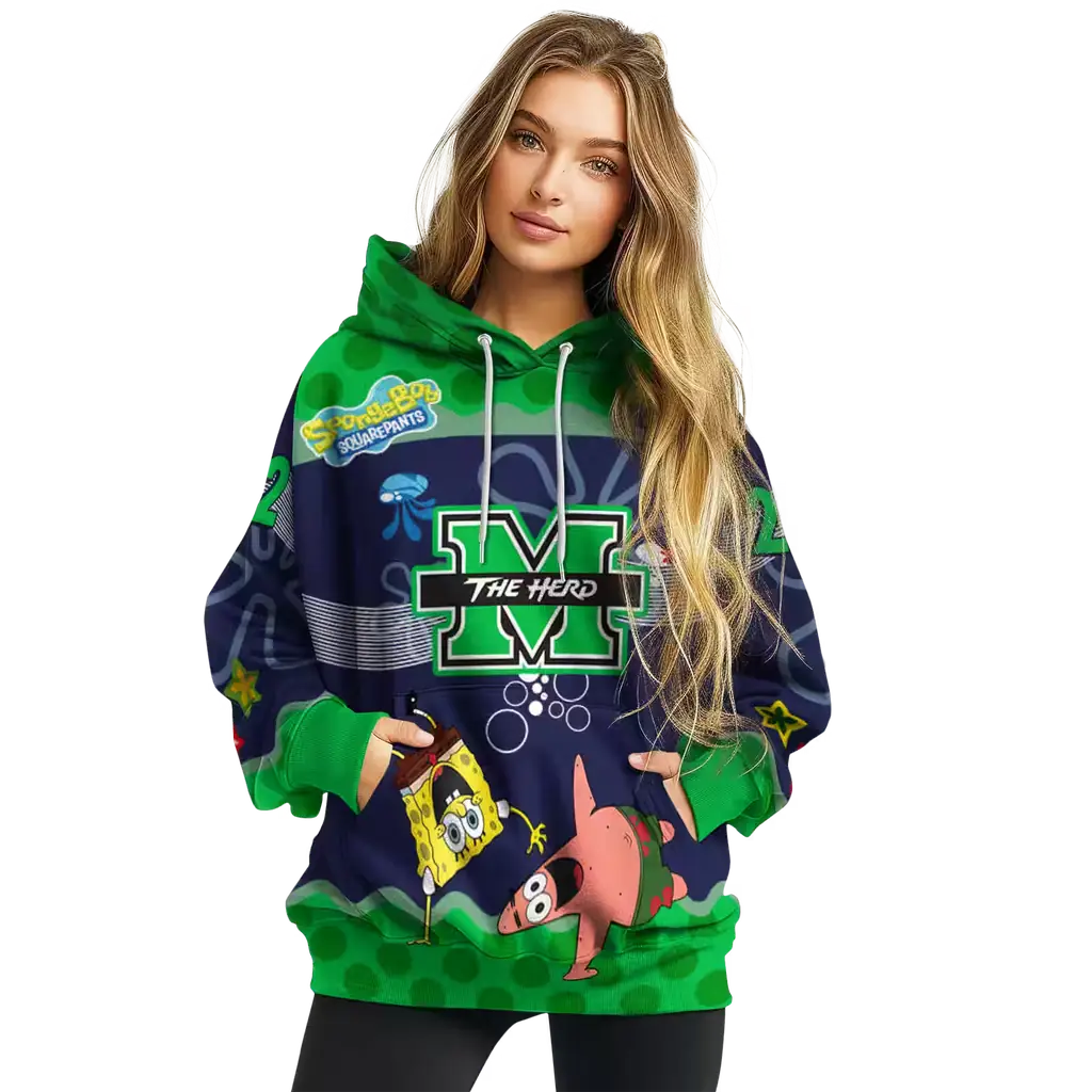 customized marshall thundering herd spongebob patrick star green navy hoodie high quality customized marshall thundering herd spongebob patrick star green navy hoodie high quality