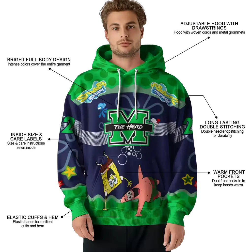 customized marshall thundering herd spongebob patrick star green navy hoodie latest model customized marshall thundering herd spongebob patrick star green navy hoodie latest model