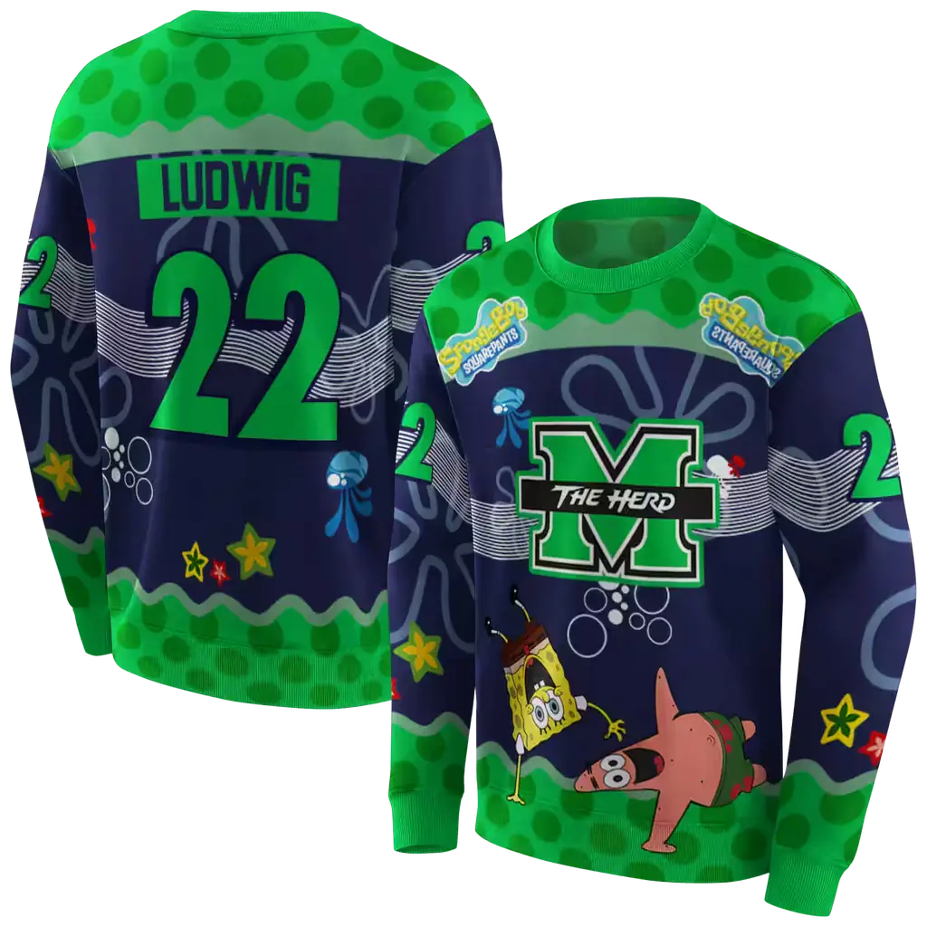 customized marshall thundering herd spongebob patrick star green navy hoodie premium grade customized marshall thundering herd spongebob patrick star green navy hoodie premium grade