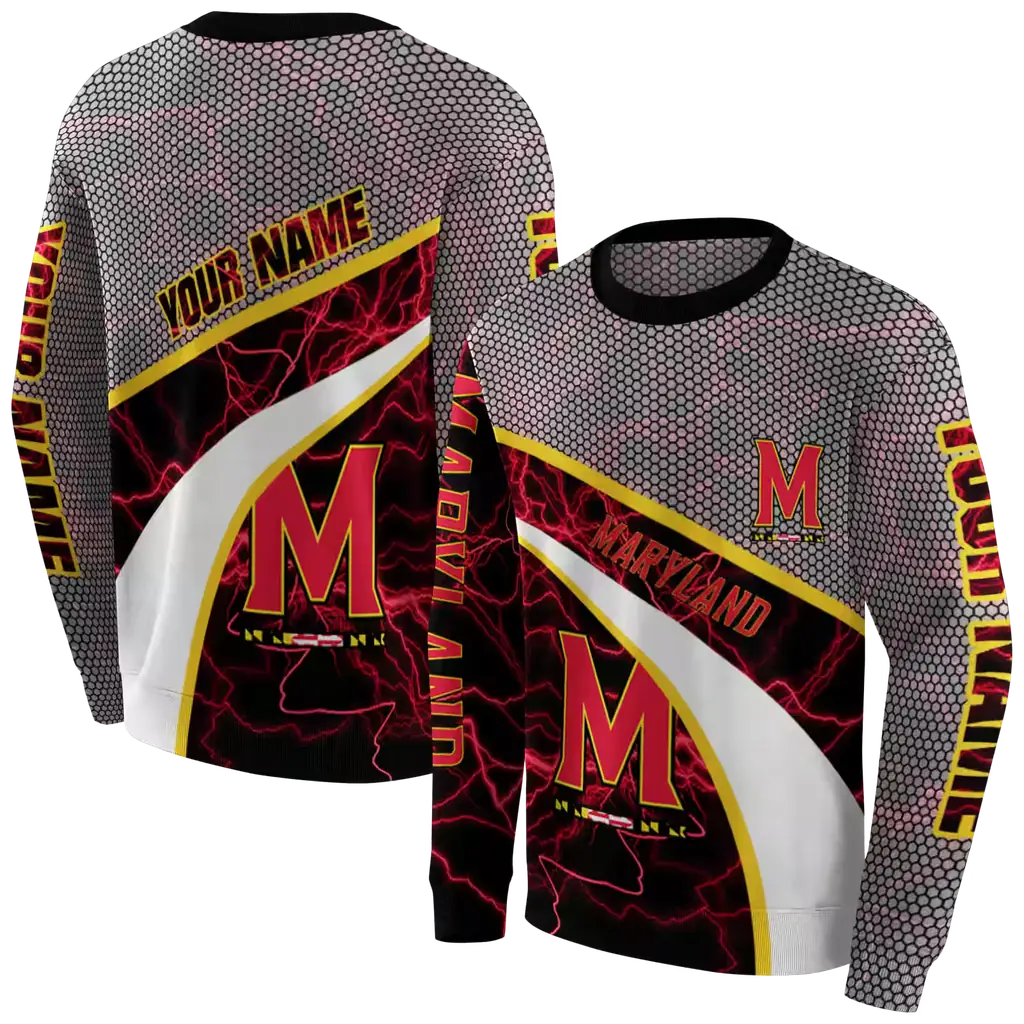 customized maryland terrapins hexagonal mesh red black gray hoodie premium grade customized maryland terrapins hexagonal mesh red black gray hoodie premium grade