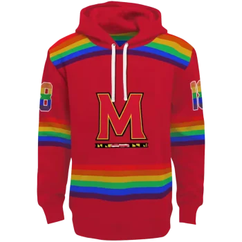 customized maryland terrapins rainbow stripes red hoodie best selling