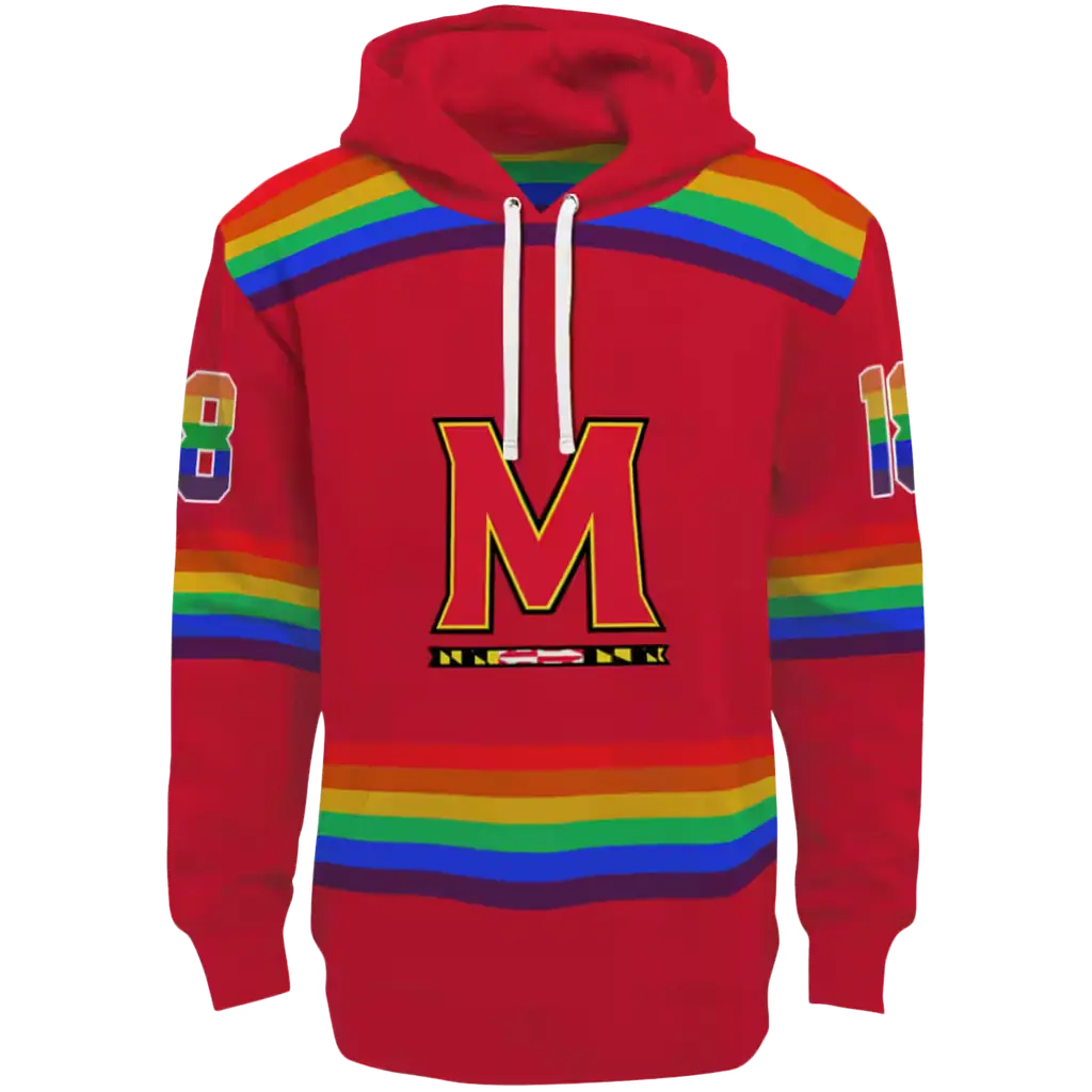 customized maryland terrapins rainbow stripes red hoodie best selling customized maryland terrapins rainbow stripes red hoodie best selling