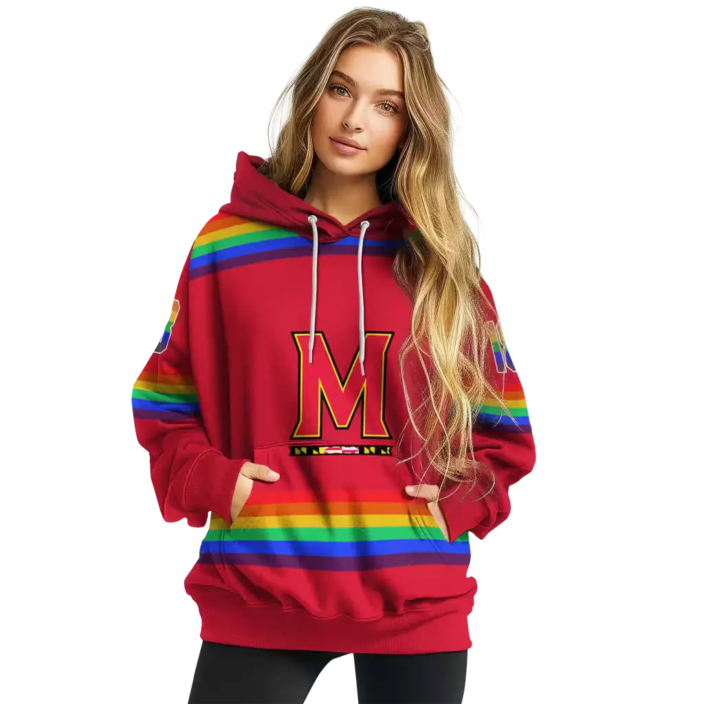 customized maryland terrapins rainbow stripes red hoodie high quality customized maryland terrapins rainbow stripes red hoodie high quality