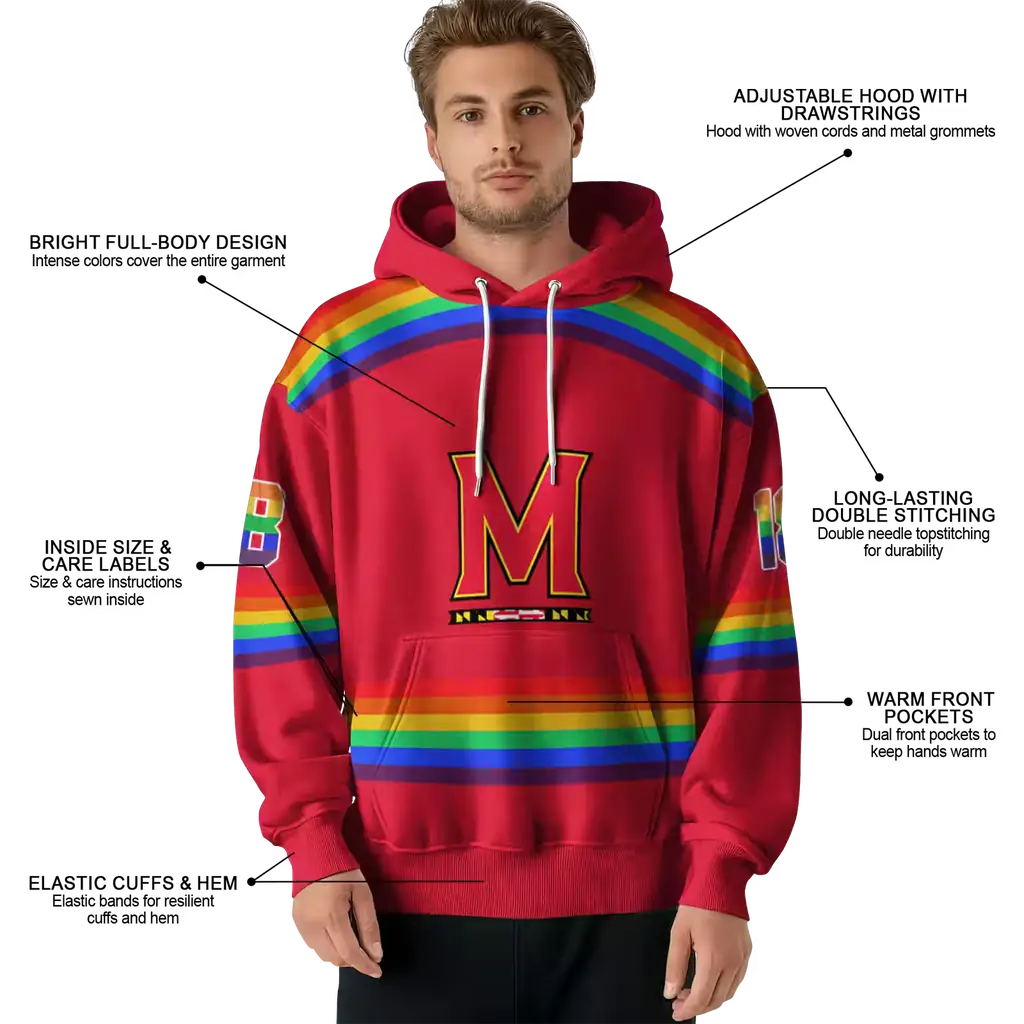 customized maryland terrapins rainbow stripes red hoodie latest model customized maryland terrapins rainbow stripes red hoodie latest model