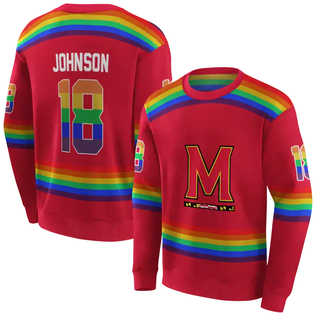 customized maryland terrapins rainbow stripes red hoodie premium grade customized maryland terrapins rainbow stripes red hoodie premium grade