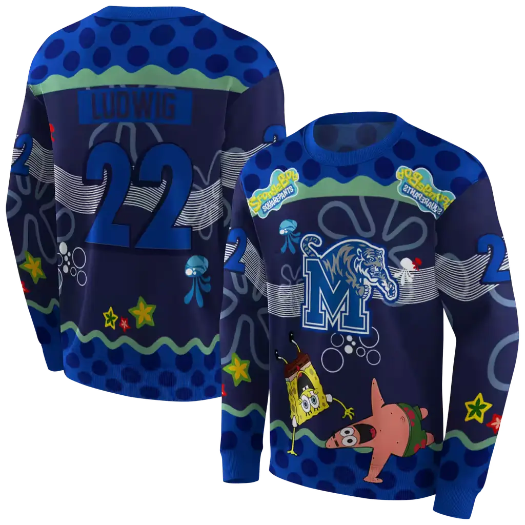 customized memphis tigers spongebob patrick star blue navy hoodie premium grade customized memphis tigers spongebob patrick star blue navy hoodie premium grade