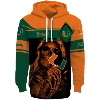 customized miami hurricanes grim reaper orange black hoodie best selling