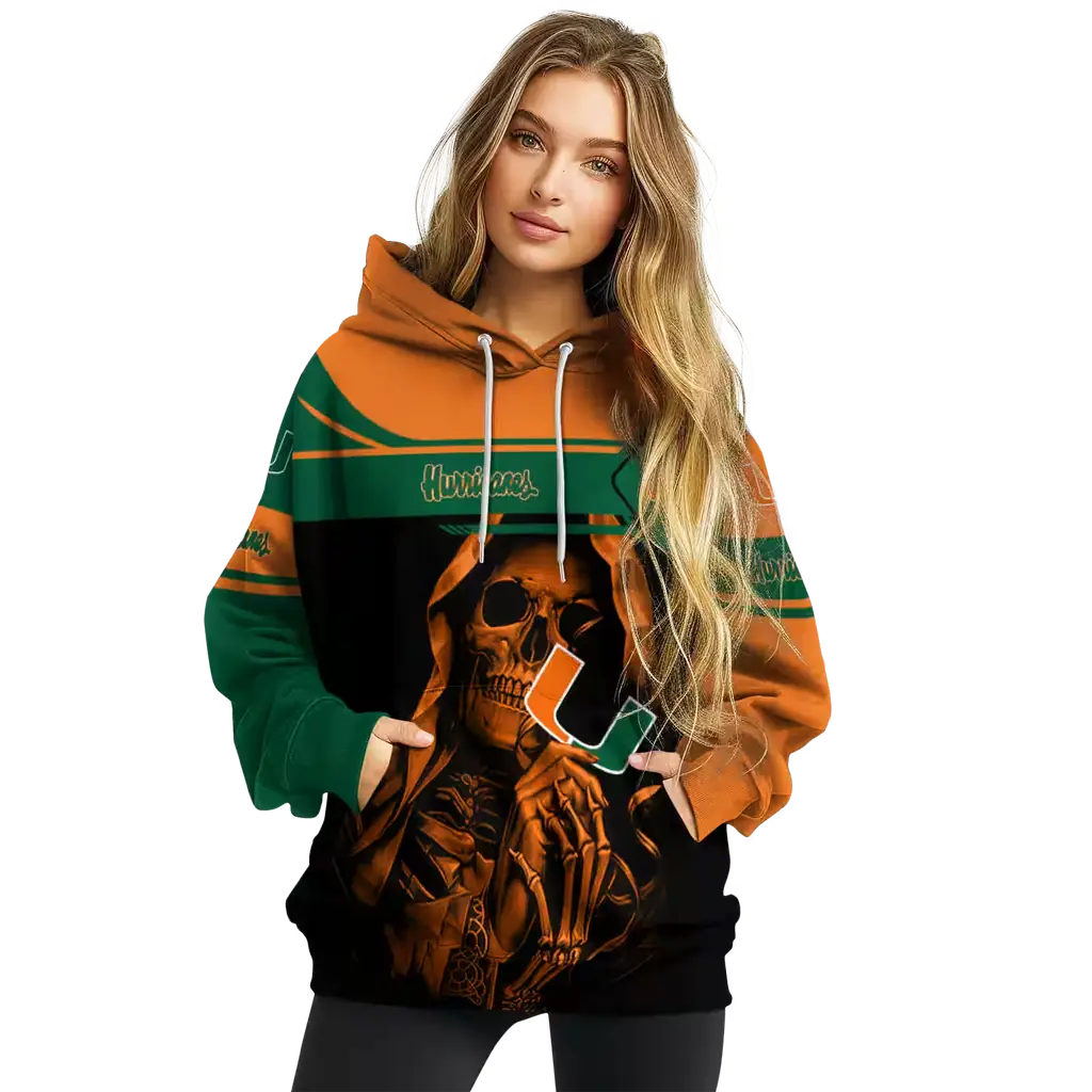 customized miami hurricanes grim reaper orange black hoodie high quality customized miami hurricanes grim reaper orange black hoodie high quality
