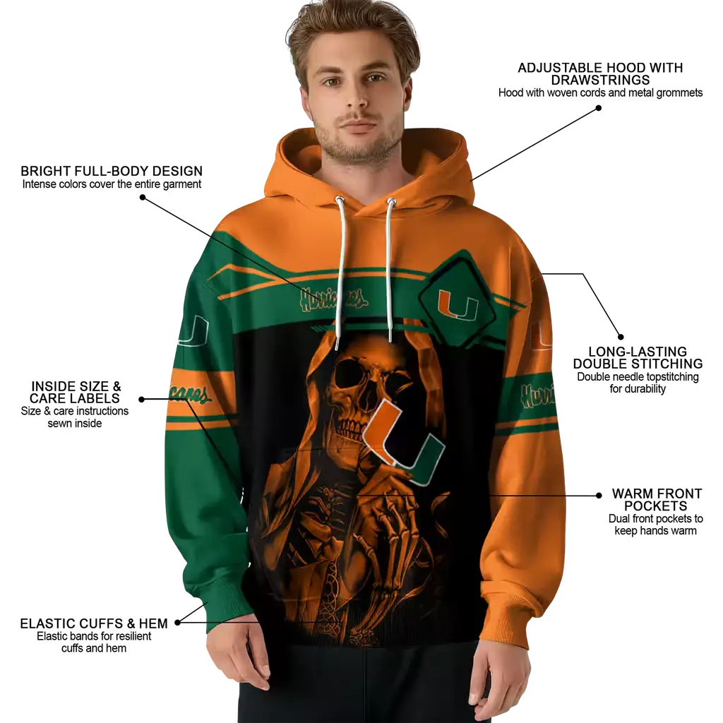 customized miami hurricanes grim reaper orange black hoodie latest model customized miami hurricanes grim reaper orange black hoodie latest model