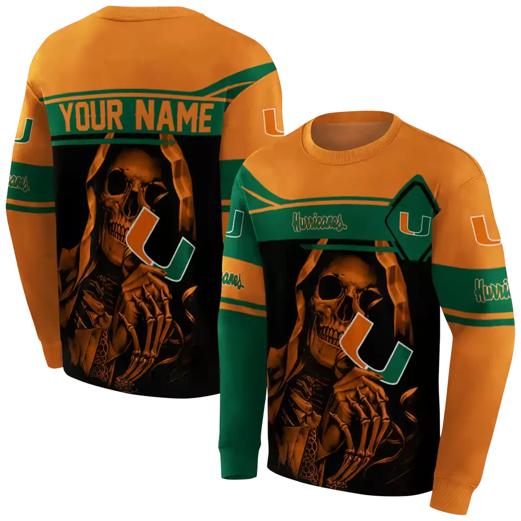 customized miami hurricanes grim reaper orange black hoodie premium grade customized miami hurricanes grim reaper orange black hoodie premium grade
