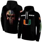 customized miami hurricanes punisher skull black hoodie best selling