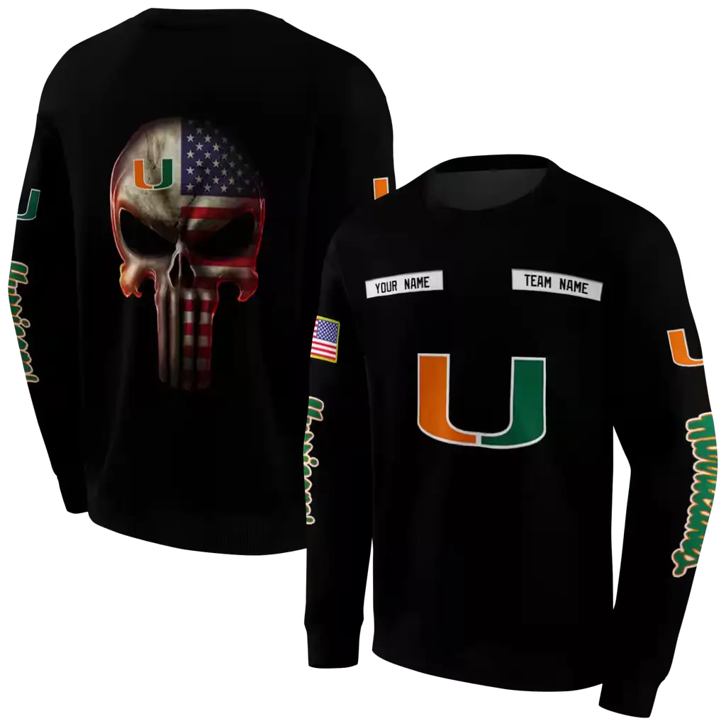 customized miami hurricanes punisher skull black hoodie premium grade customized miami hurricanes punisher skull black hoodie premium grade