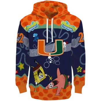 customized miami hurricanes spongebob patrick star orange navy hoodie best selling