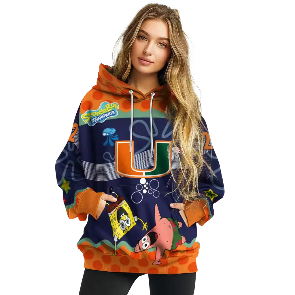 customized miami hurricanes spongebob patrick star orange navy hoodie high quality customized miami hurricanes spongebob patrick star orange navy hoodie high quality