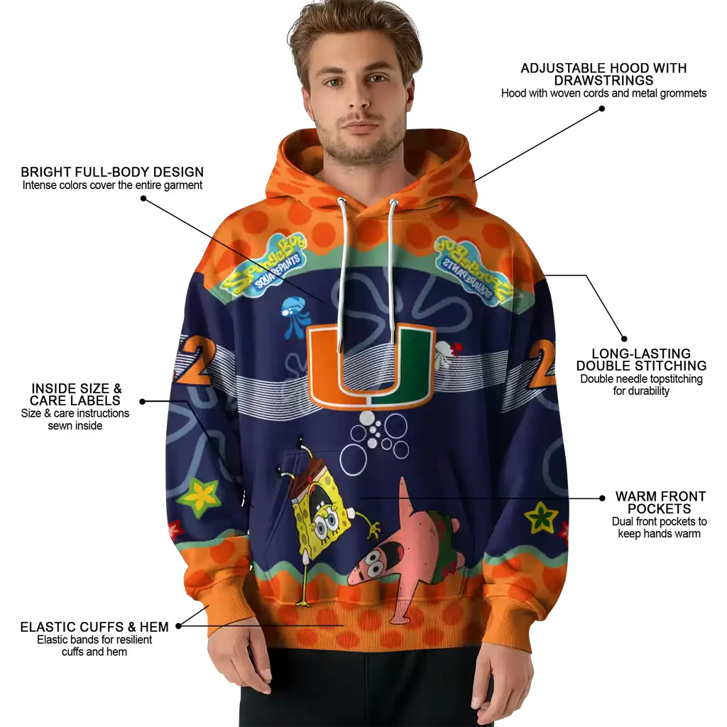 customized miami hurricanes spongebob patrick star orange navy hoodie latest model customized miami hurricanes spongebob patrick star orange navy hoodie latest model
