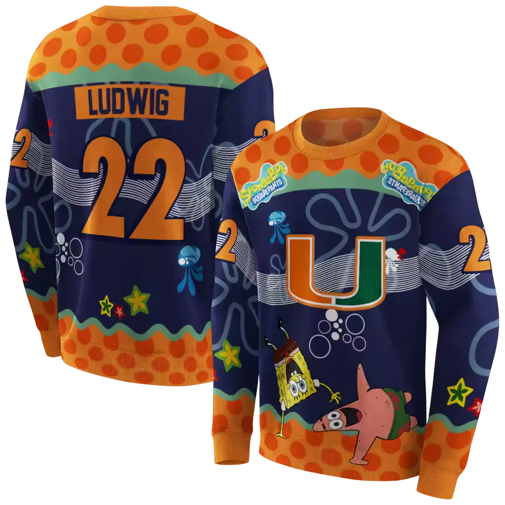 customized miami hurricanes spongebob patrick star orange navy hoodie premium grade customized miami hurricanes spongebob patrick star orange navy hoodie premium grade