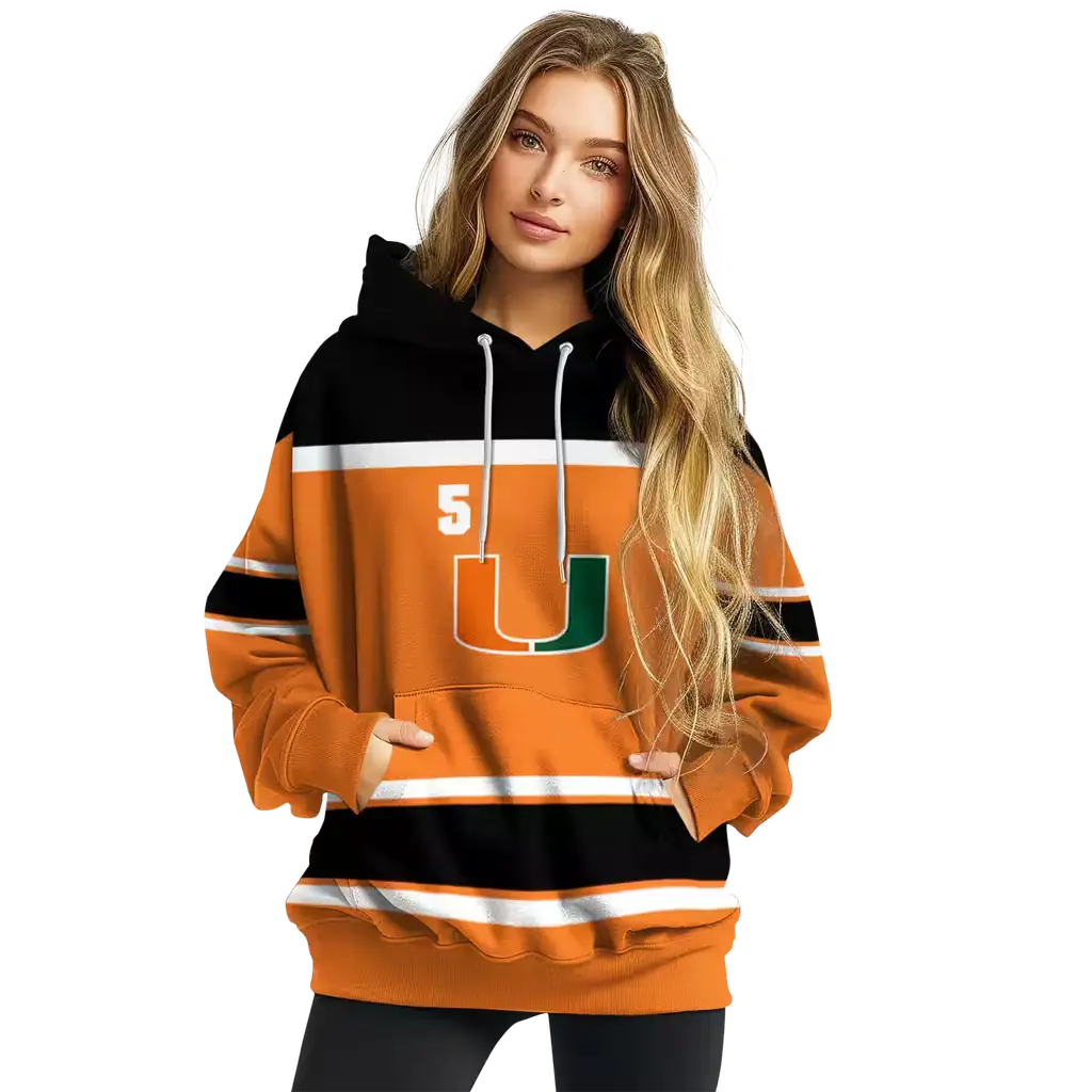 customized miami hurricanes striped pattern orange hoodie high quality customized miami hurricanes striped pattern orange hoodie high quality