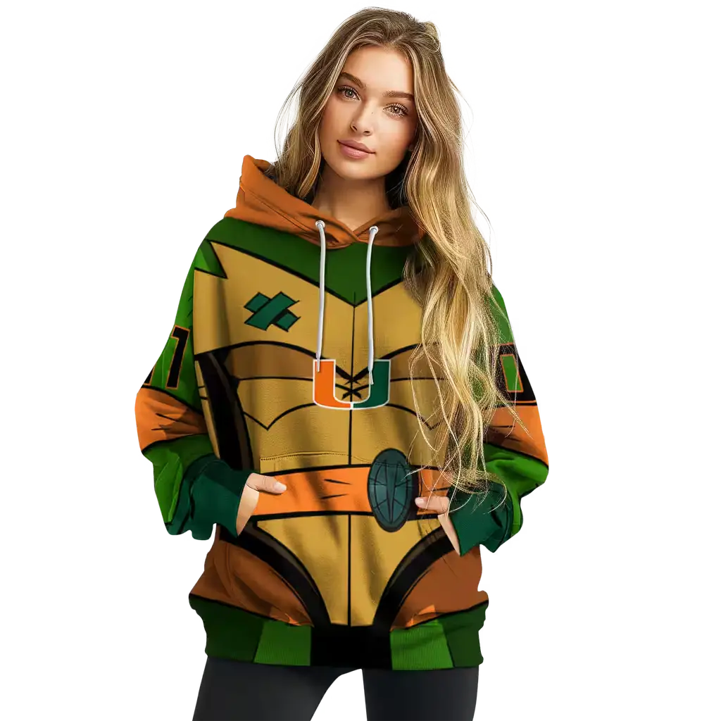 customized miami hurricanes superhero armor orange green hoodie high quality customized miami hurricanes superhero armor orange green hoodie high quality