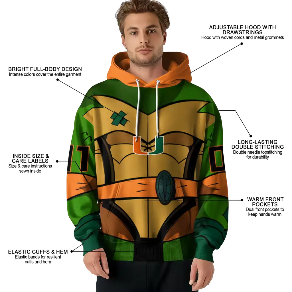 customized miami hurricanes superhero armor orange green hoodie latest model customized miami hurricanes superhero armor orange green hoodie latest model