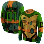 customized miami hurricanes superhero armor orange green hoodie best selling