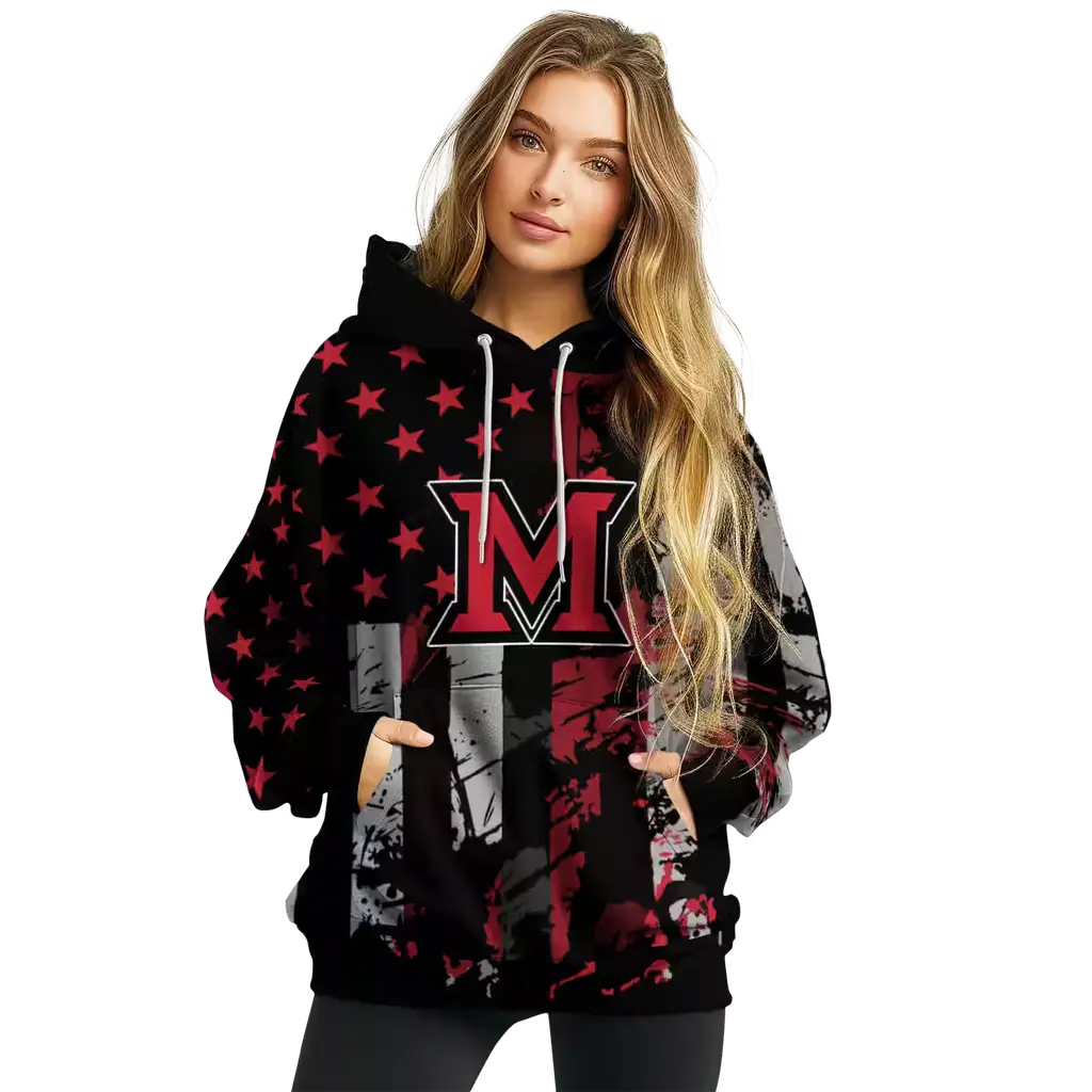 customized miami redhawks distressed flag red black hoodie high quality customized miami redhawks distressed flag red black hoodie high quality
